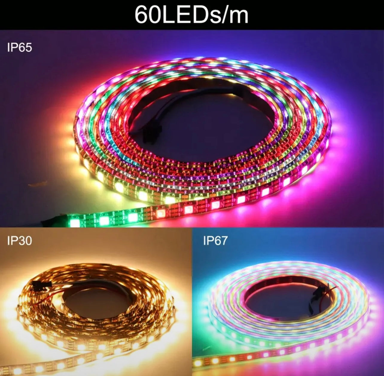 Fl0wship. DC5V WS2812B Individually Addressable 5050 RGB
Led Strip WS2812 Smart Pixels Led Light Black White
PCB Waterproof IP30/65/67